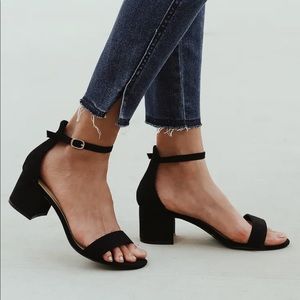 Lulus black suede ankle strap heels